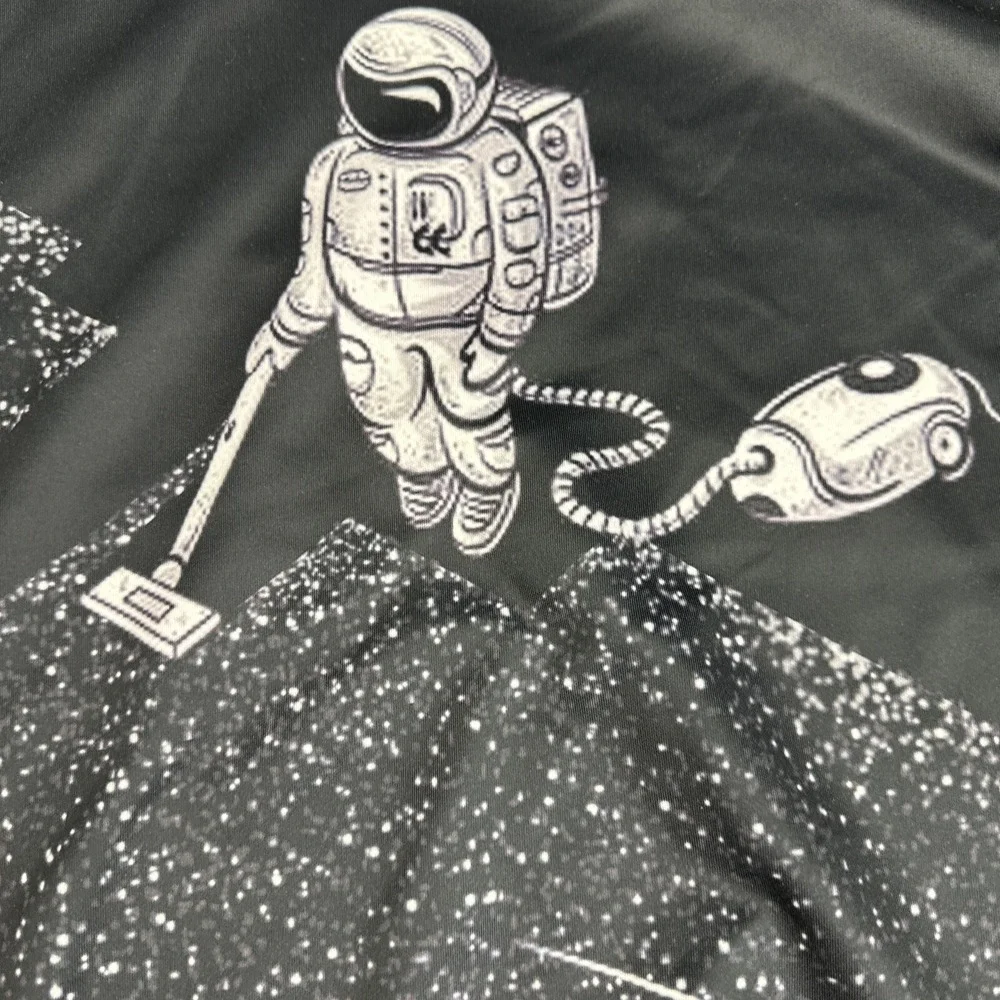Astronaut Vacuuming Moon Space Galaxy Graphic Hoodie Black White Pullover Mens L